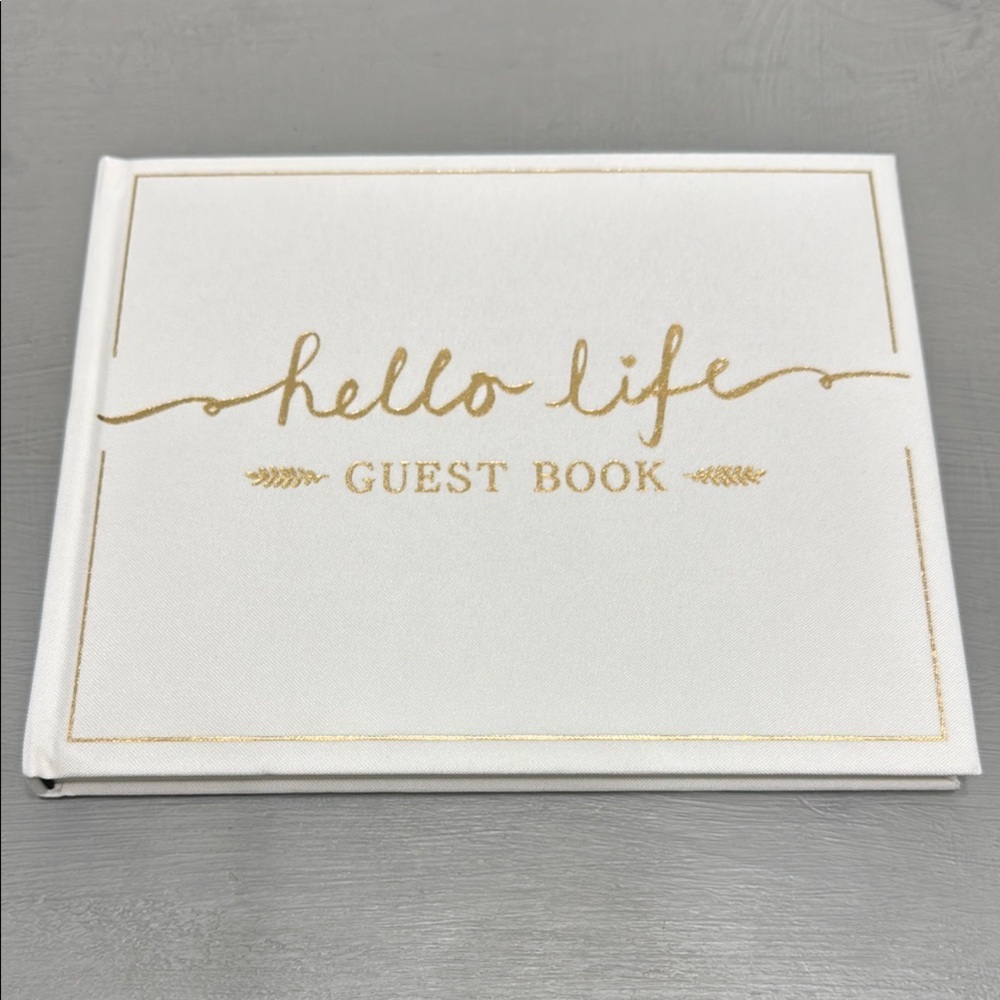 Elegant White and Gold Hello Life Guest Book NWT